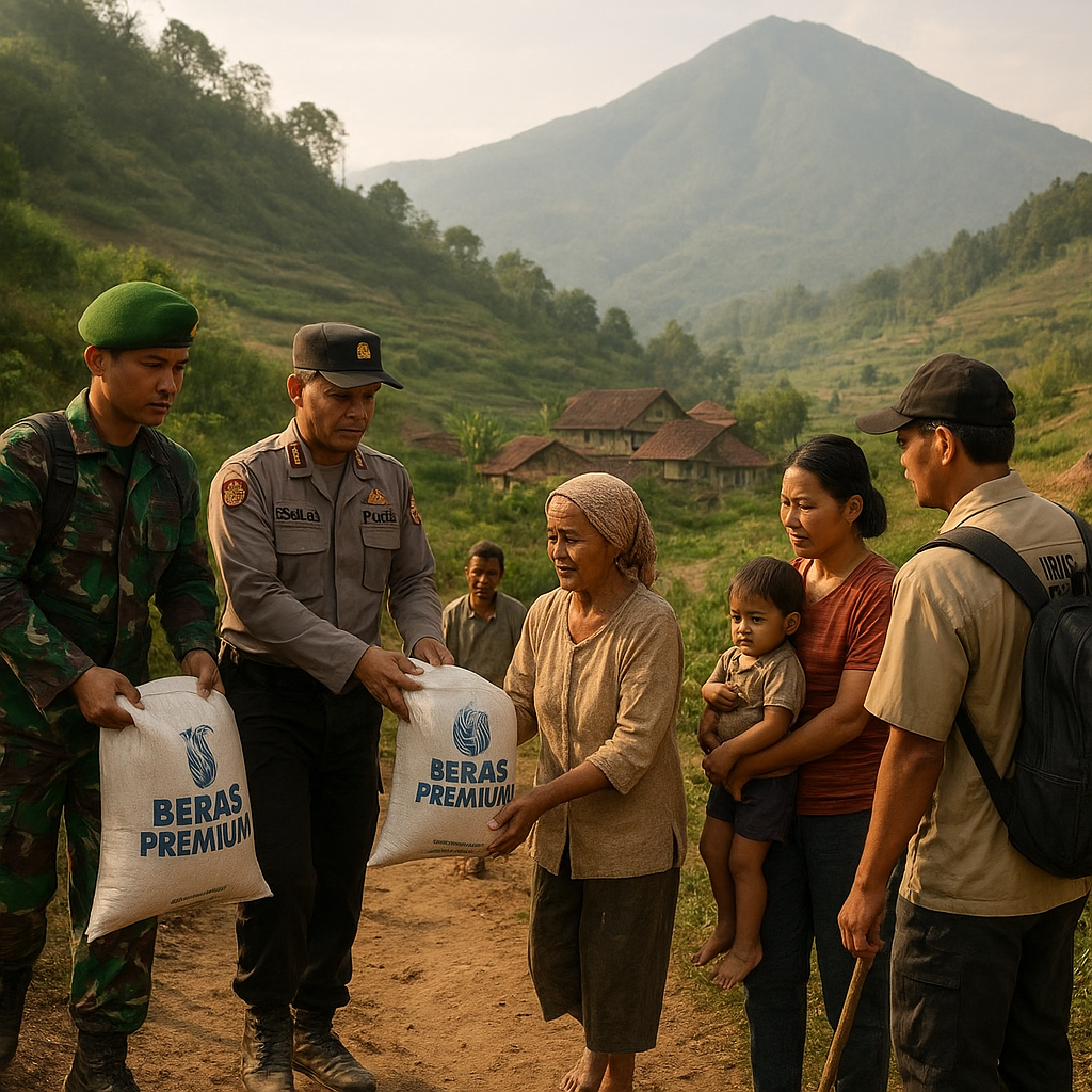 Bansos Beras Premium Tiba di Kampung Terpencil Lereng Merbabu