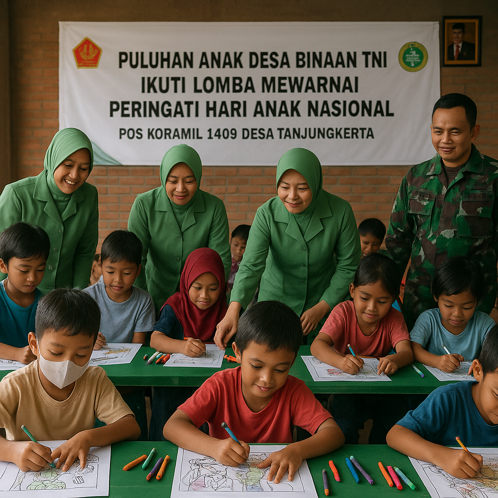 Puluhan Anak Desa Binaan TNI Ikuti Lomba Mewarnai Peringati Hari Anak Nasional