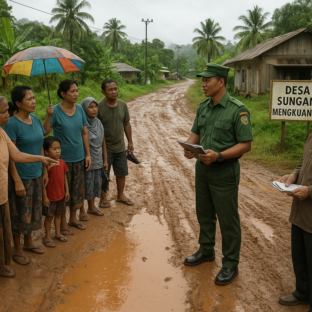 Warga Desa Sungai Mengkuang Tanya Kapan Jalan Beraspal? Danramil Adukan ke Pemda