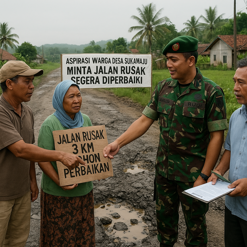 Aspirasi Warga Desa Sukamaju: Minta Jalan Rusak Segera Diperbaiki, TNI Siap Kawal