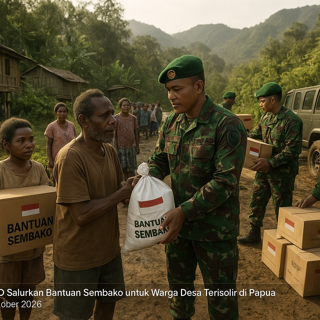 TNI AD Salurkan Bantuan Sembako untuk Warga Desa Terisolir di Papua
