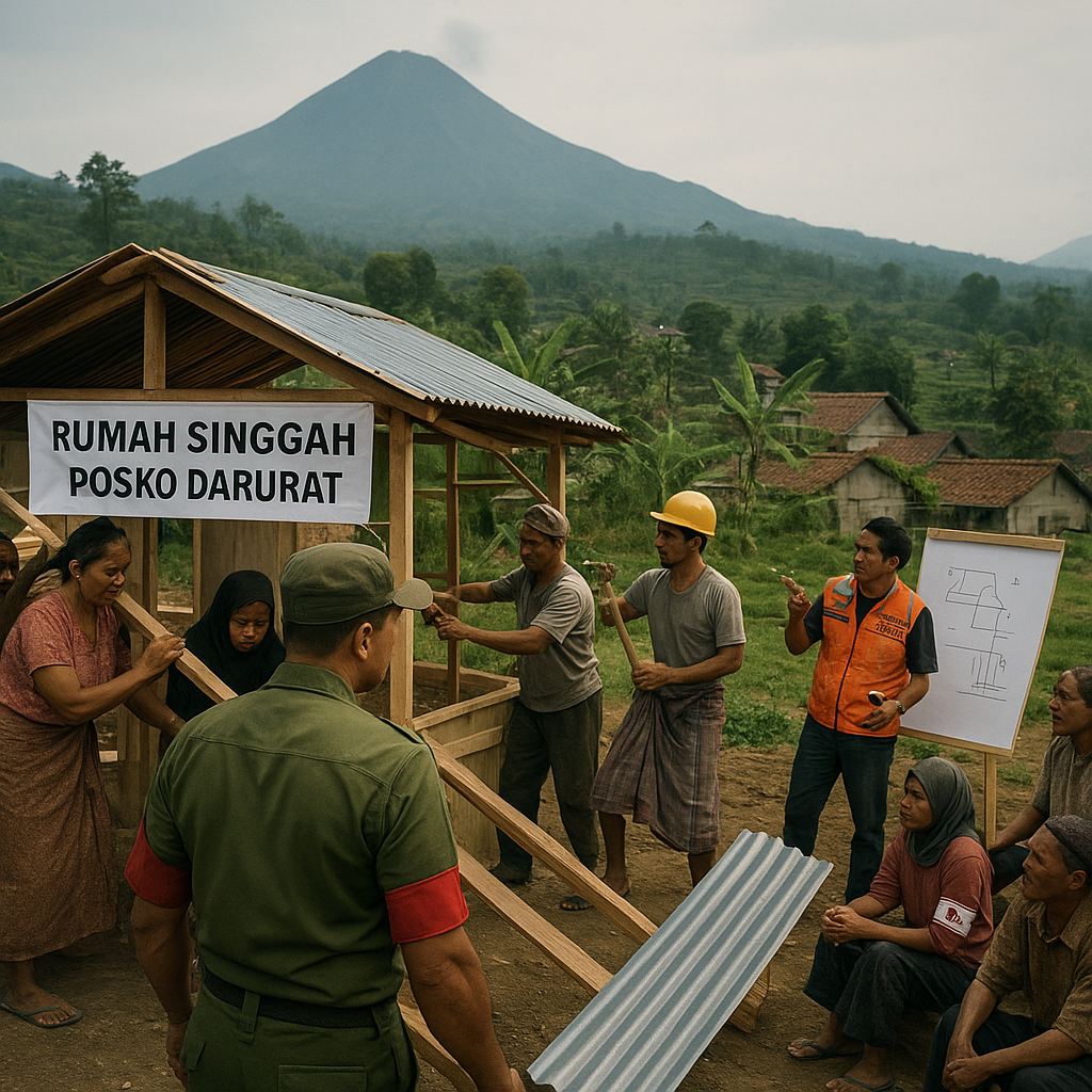 Babinsa dan Warga Gotong Royong Bangun Rumah Singgah di Lereng Merapi
