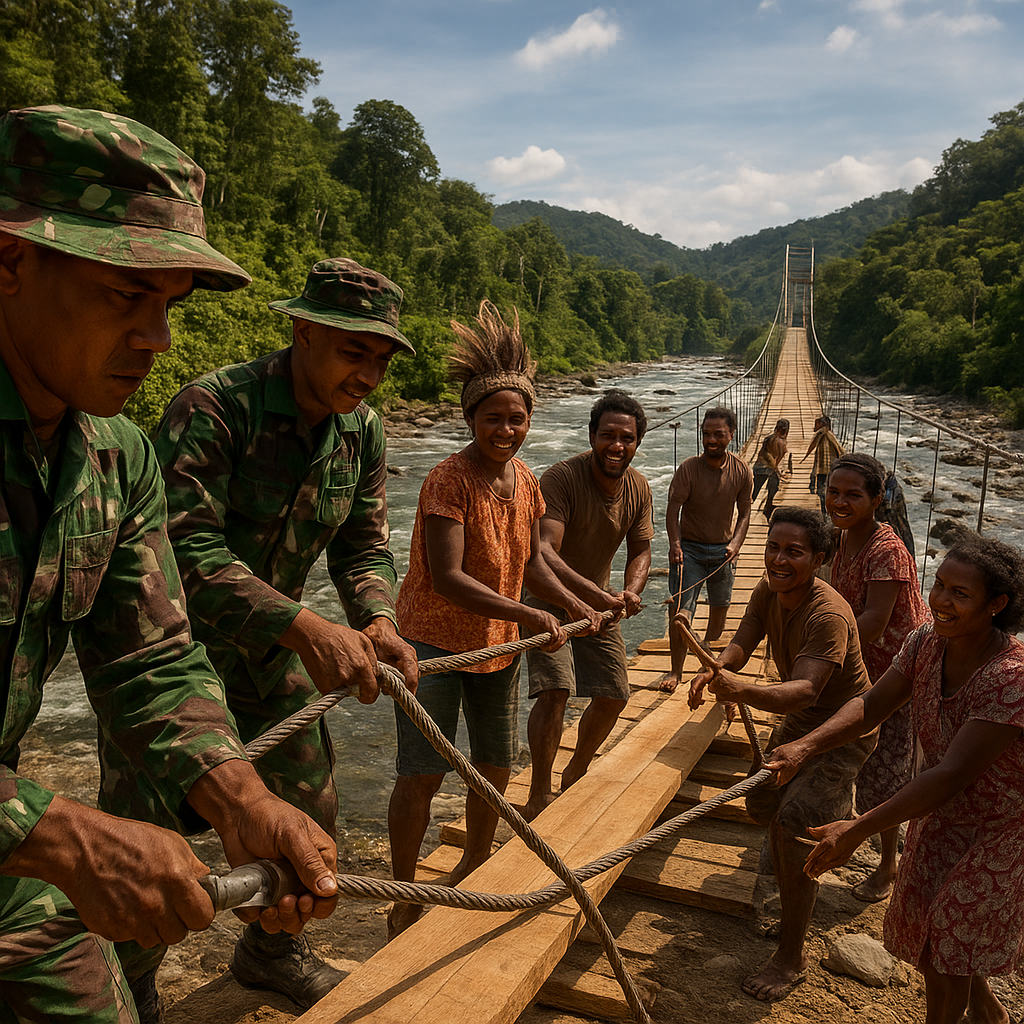 TNI Bangun Jembatan Gantung di Desa Terpencil Papua, Warga Tak Lagi Susah Menyeberang