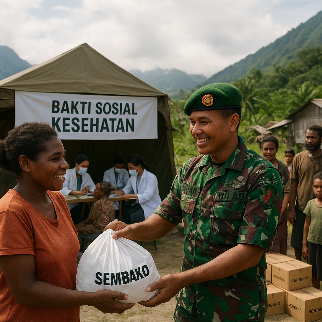 TNI AD Gelar Bakti Sosial Kesehatan dan Pembagian Sembako di Perbatasan Papua