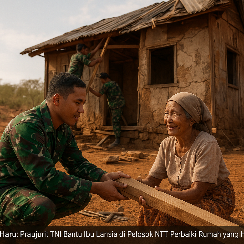 Kisah Haru Prajurit TNI Bantu Ibu Lansia di Pelosok NTT Perbaiki Rumah yang Hampir Roboh