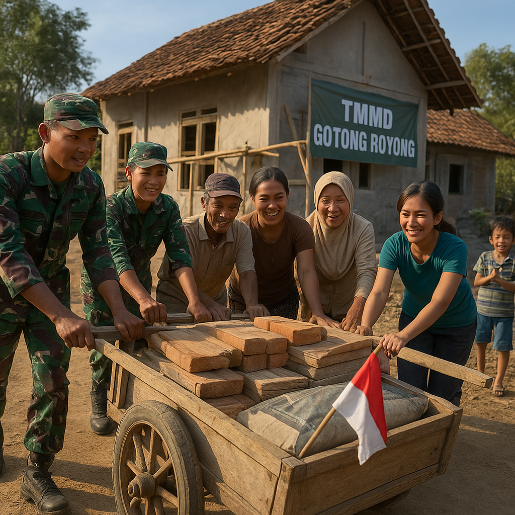 Sinergi TNI dan Warga Desa Godo: Dorong Angkong Bareng Demi Rumah Layak Huni