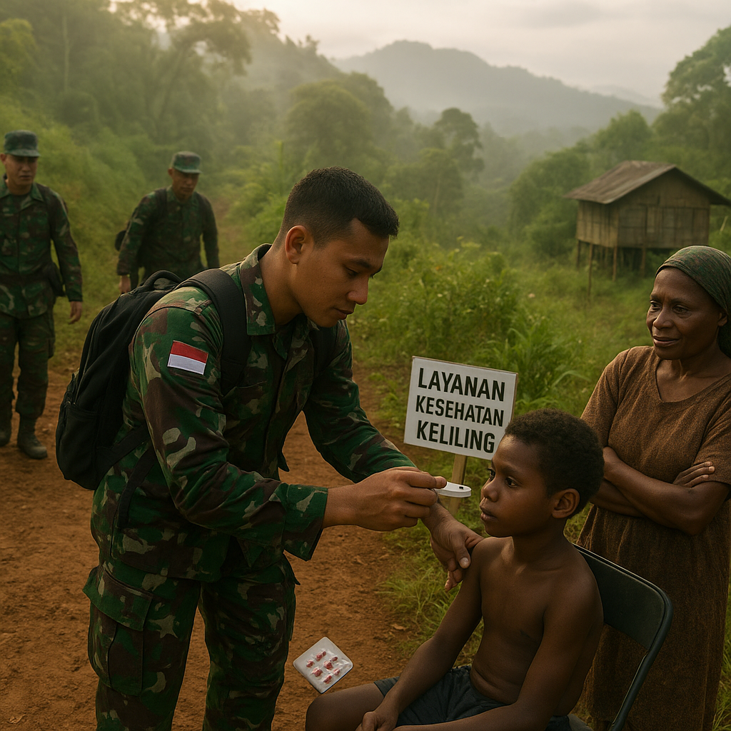 Dengan Berjalan Kaki, Satgas TNI Hadirkan Layanan Kesehatan Sampai Pelosok di Papua