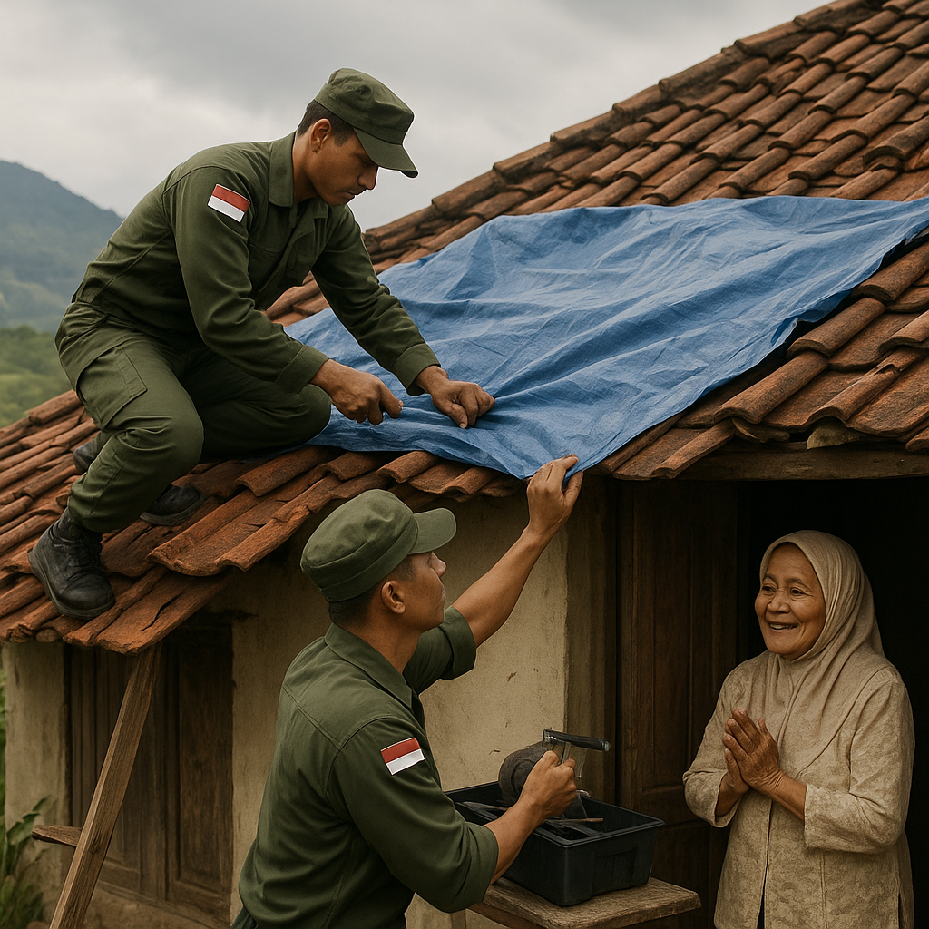 Cerita Kehangatan: Prajurit TNI Perbaiki Atap Rumah Nenek Sariah yang Bocor Sebelum Musim Hujan Tiba