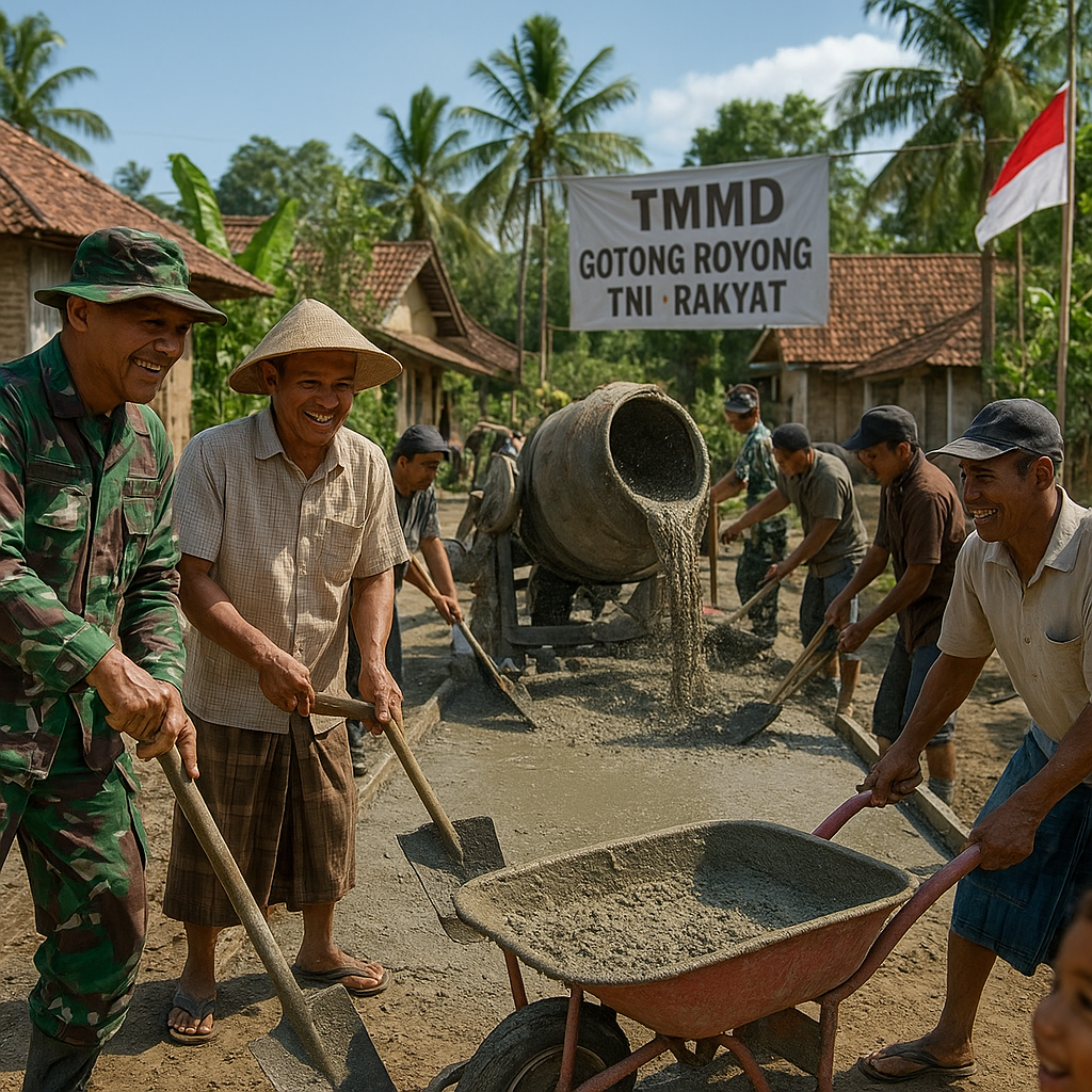Gotong Royong TNI-Rakyat Warnai Pengecoran Jalan TMMD di Desa Solodiran