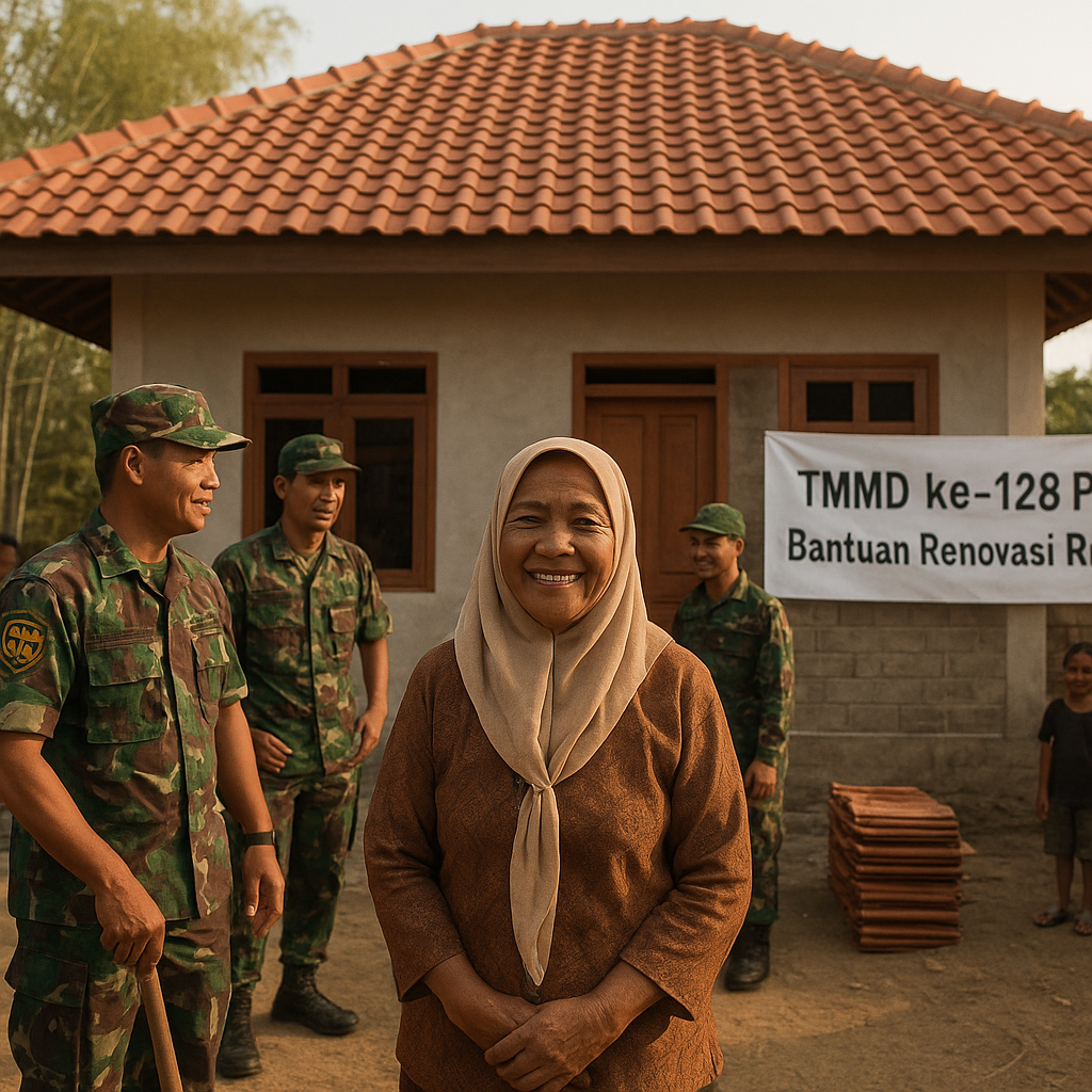 Rumah Ibu Sarmini Sudah Naik Genteng Berkat Satgas TMMD 128 Pati