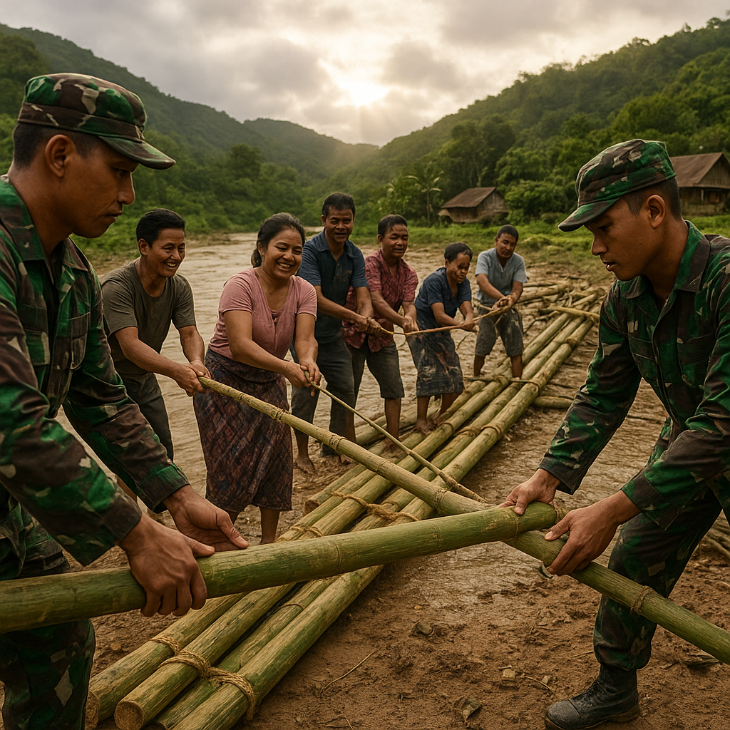 Prajurit TNI Membangun Jembatan Bambu untuk Desa Terisolasi di Flores
