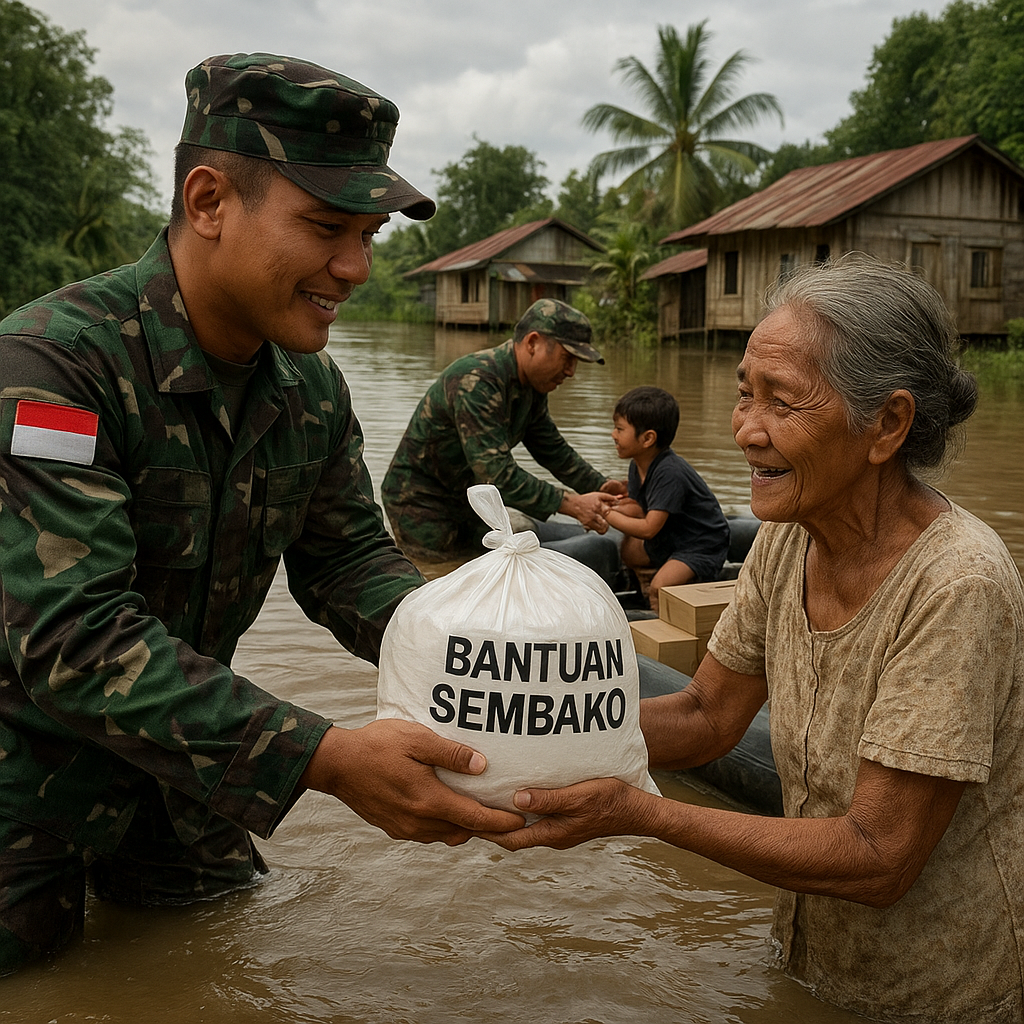 Bantuan Sembako dari TNI untuk Warga Terdampak Banjir di Kalimantan