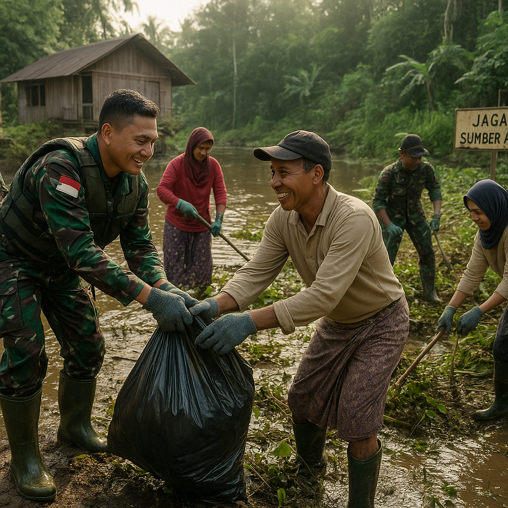 Prajurit TNI Jadi Relawan Bersih-bersih Sungai dan Ajak Warga Jaga Sumber Air Bersama