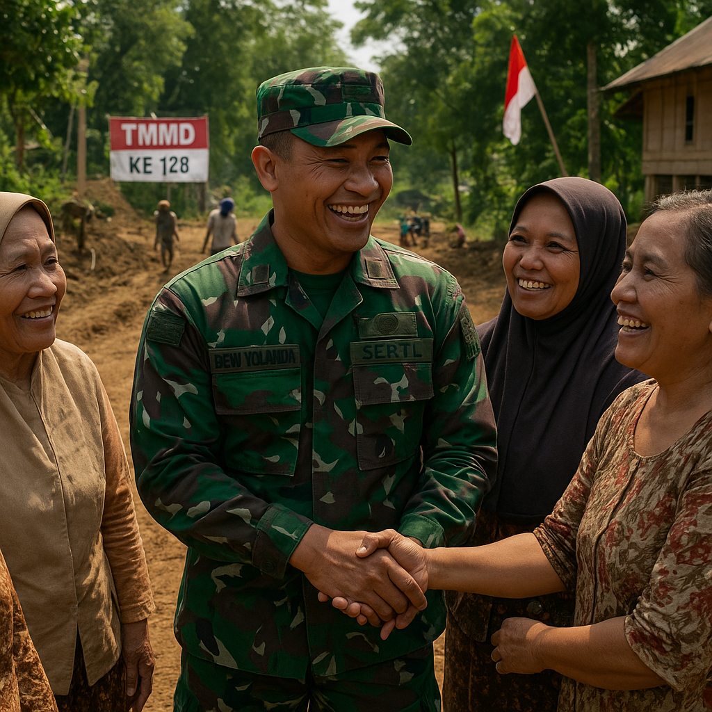Sertu Beni Yolanda Baur Bersama Emak-emak Desa Lubuk Tampang, Ciptakan Suasana Akrab di Lokasi TMMD 128