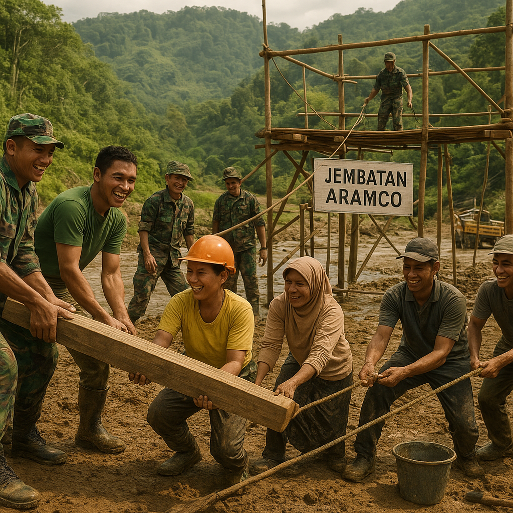 Tak Kenal Medan Berat, TNI Bersama Warga Wujudkan Pembangunan Jembatan Aramco di Pakpak Bharat