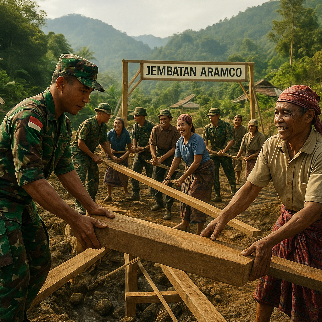 Tak Kenal Medan Berat, TNI Bersama Warga Wujudkan Pembangunan Jembatan Aramco di Pakpak Bharat