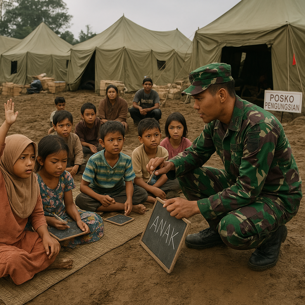 Sekolah Darurat di Bawah Tenda, Prajurit TNI Jadi Guru Sukarela bagi Anak-Anak Pengungsi