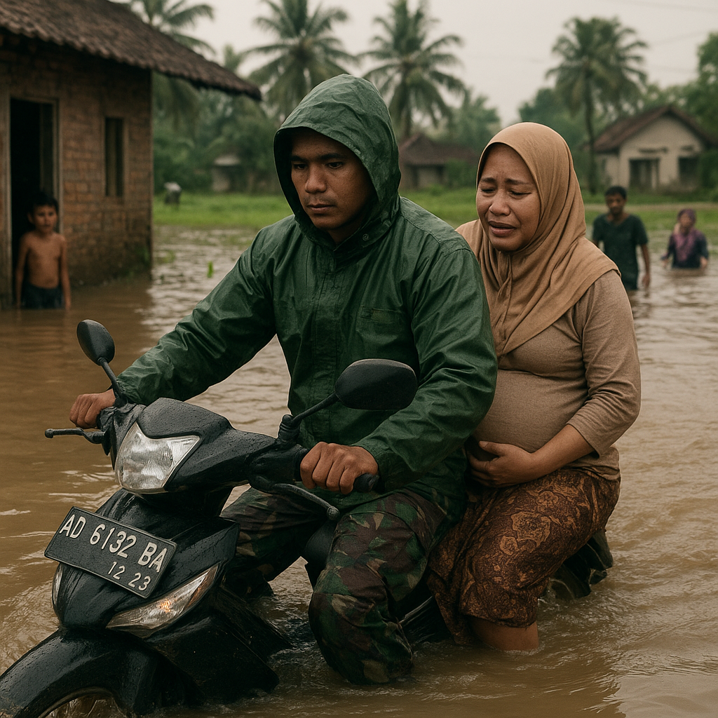Kisah Prajurit TNI yang Jadi 'Ojek' Gratis untuk Ibu Hamil di Daerah Rawan Banjir