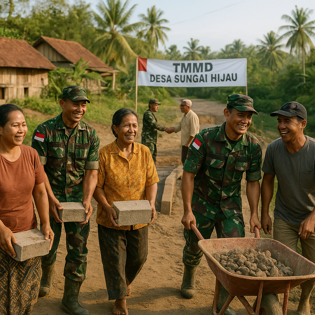 TMMD di Desa Sungai Hijau Bawa Harapan Baru, Gotong Royong Warga dan TNI Percepat Kemajuan Desa