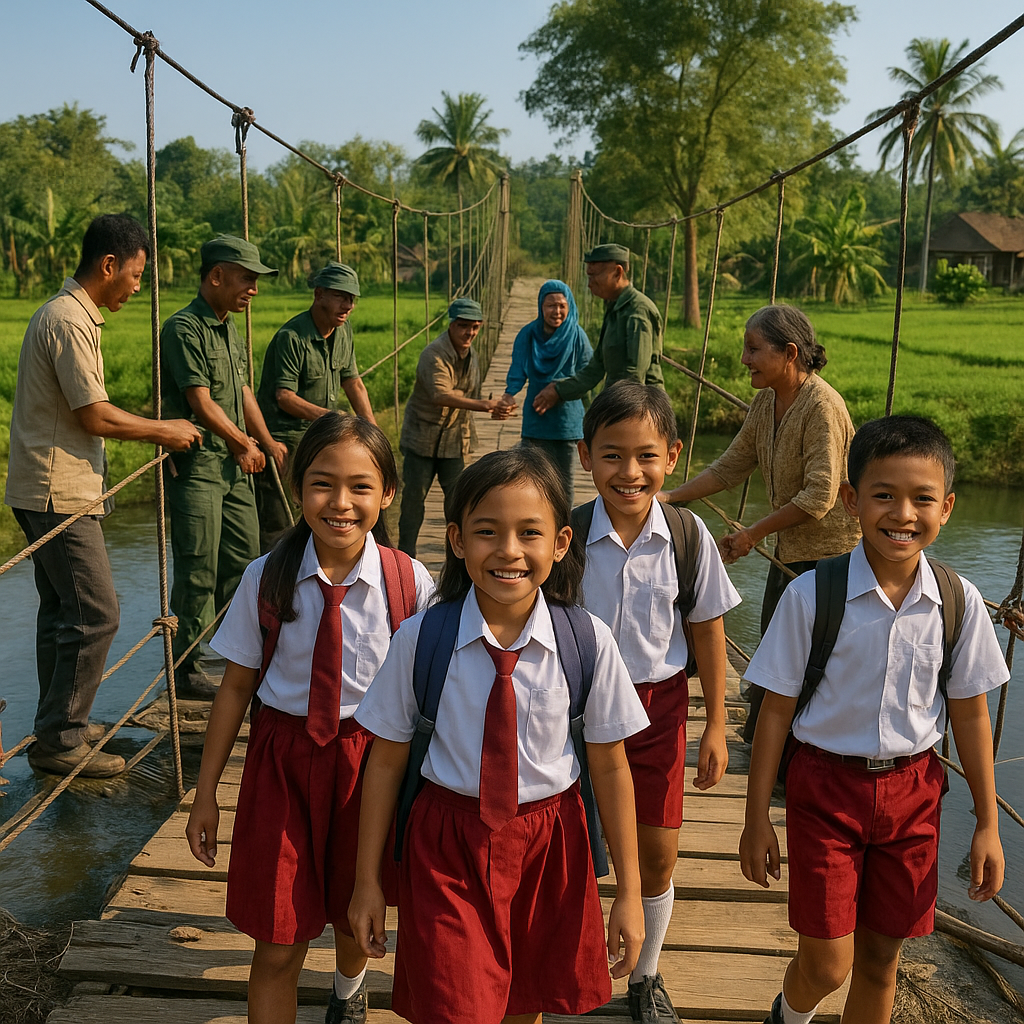 Jembatan Gantung Rusak Akhirnya Diperbaiki, Anak-Anak Sekolah Tak Lagi Khawatir