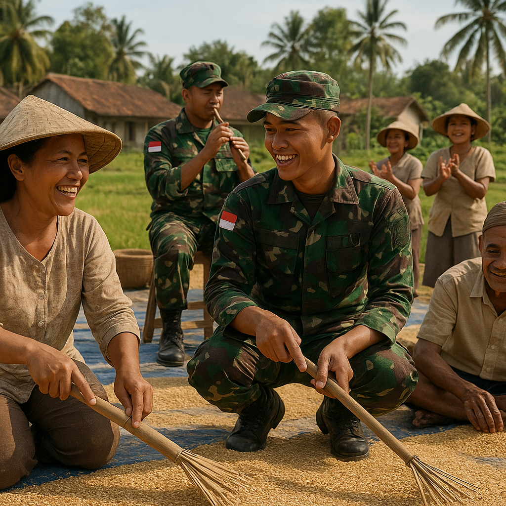 Senandung Prajurit Saat Jemur Gabah Warga, Ketahanan Pangan yang Hangat di Desa Ciluar