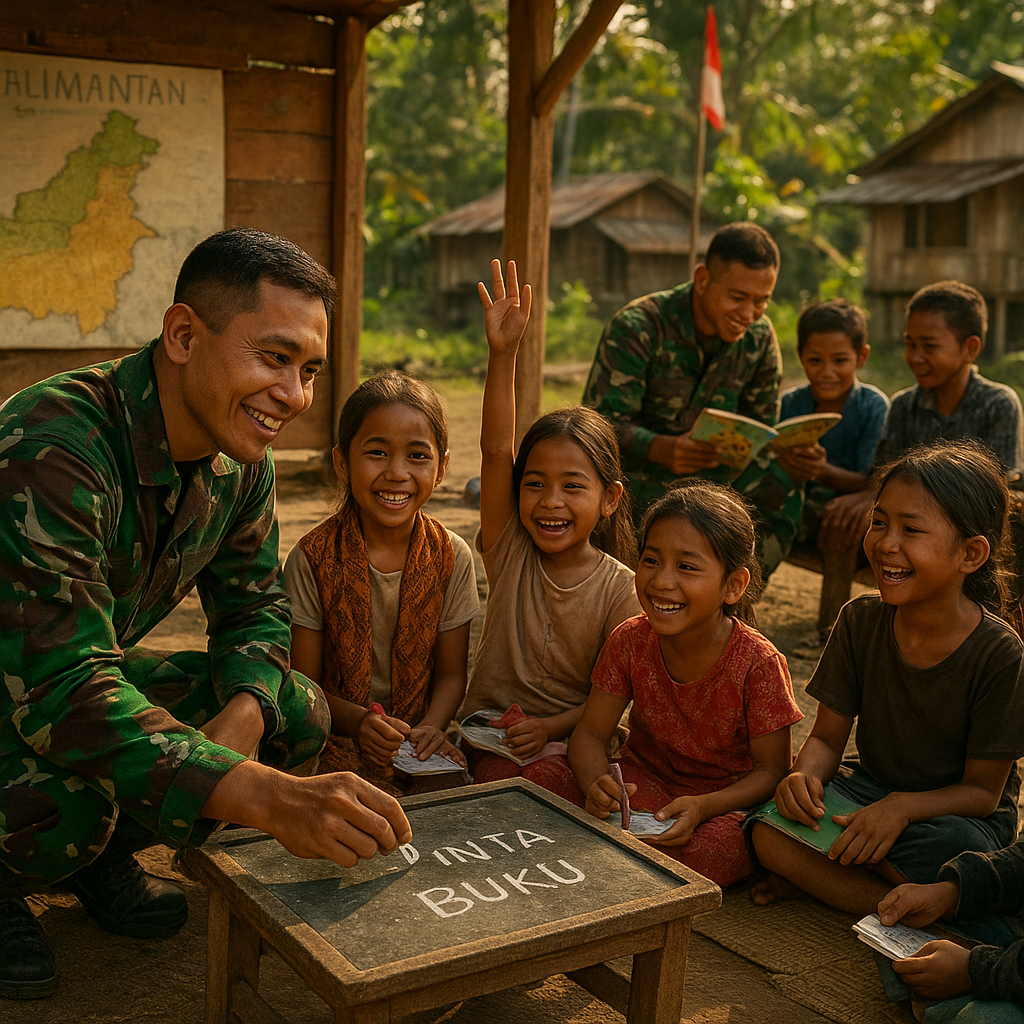 Prajurit Jadi Guru Dadakan, Bantu Anak-anak Belajar di Perbatasan Kalimantan
