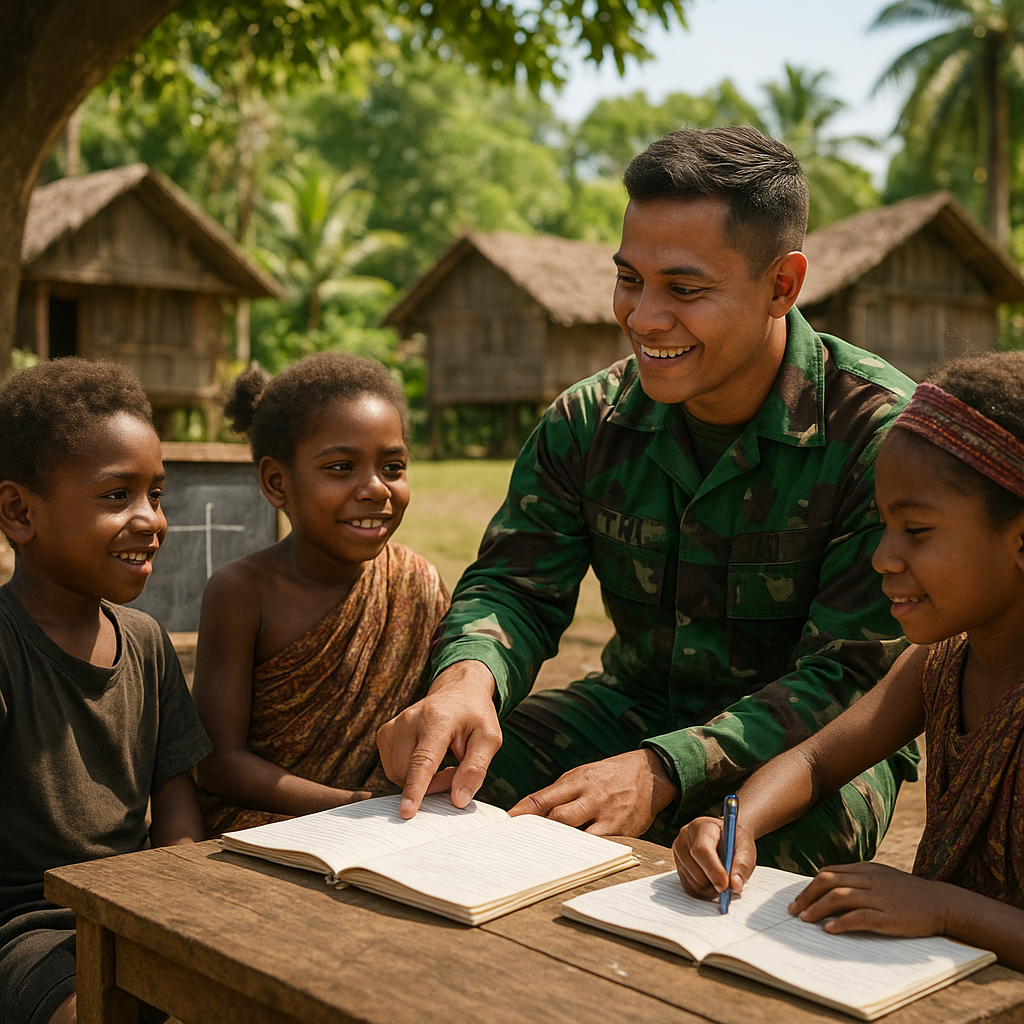 Cerita Hangat: Prajurit TNI Mengajar Anak-anak di Desa Papua