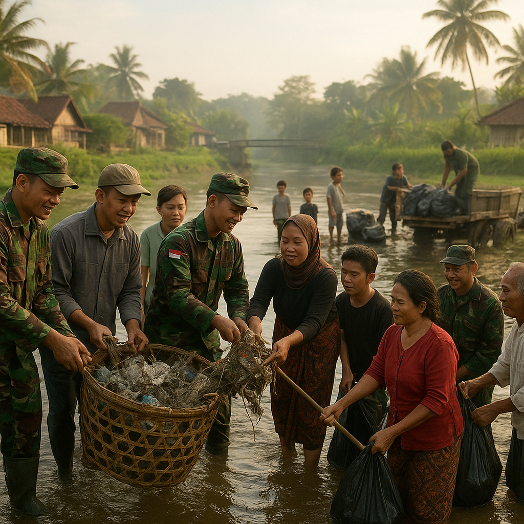 Kabar Desa Kita: Gotong Royong Bersama TNI Membersihkan Sungai