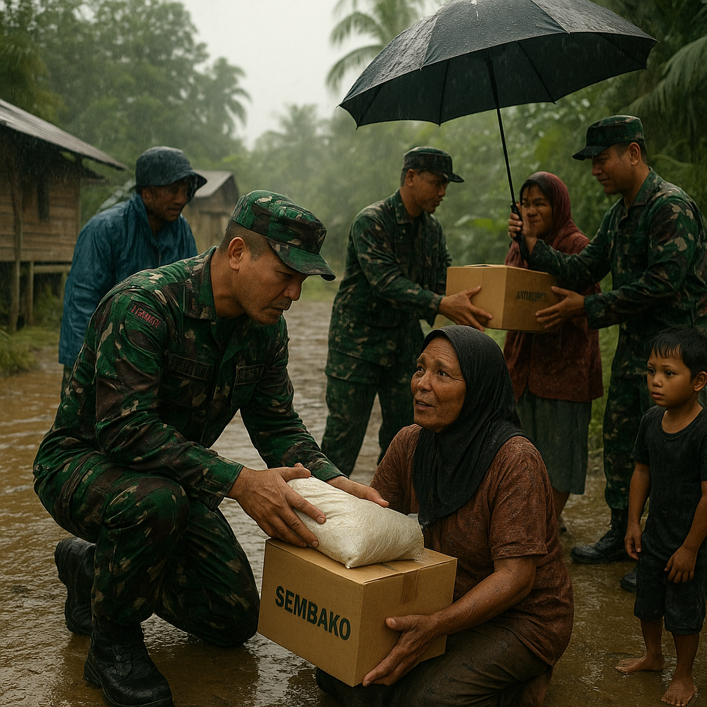 Komandan Yonif Raider 321 Kostrad di Kalimantan Barat Bagikan Bantuan Sembako untuk Warga Terdampak Krisis