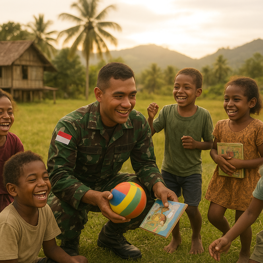 Prajurit TNI dan Anak-anak Desa Berbagi Senyum di Hari Bermain