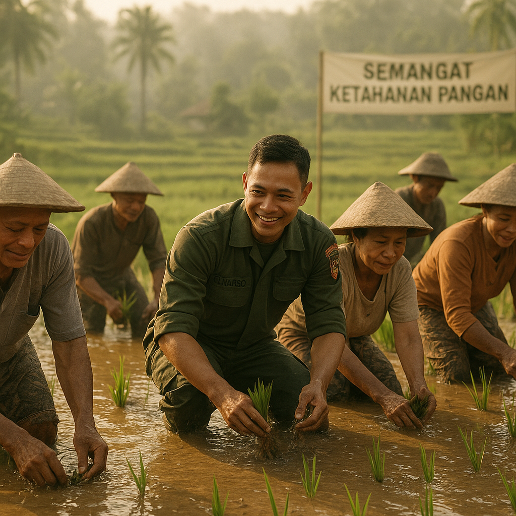 Semangat Ketahanan Pangan: Babinsa Kedungdung Turun ke Sawah Bantu Warga Tanam Padi