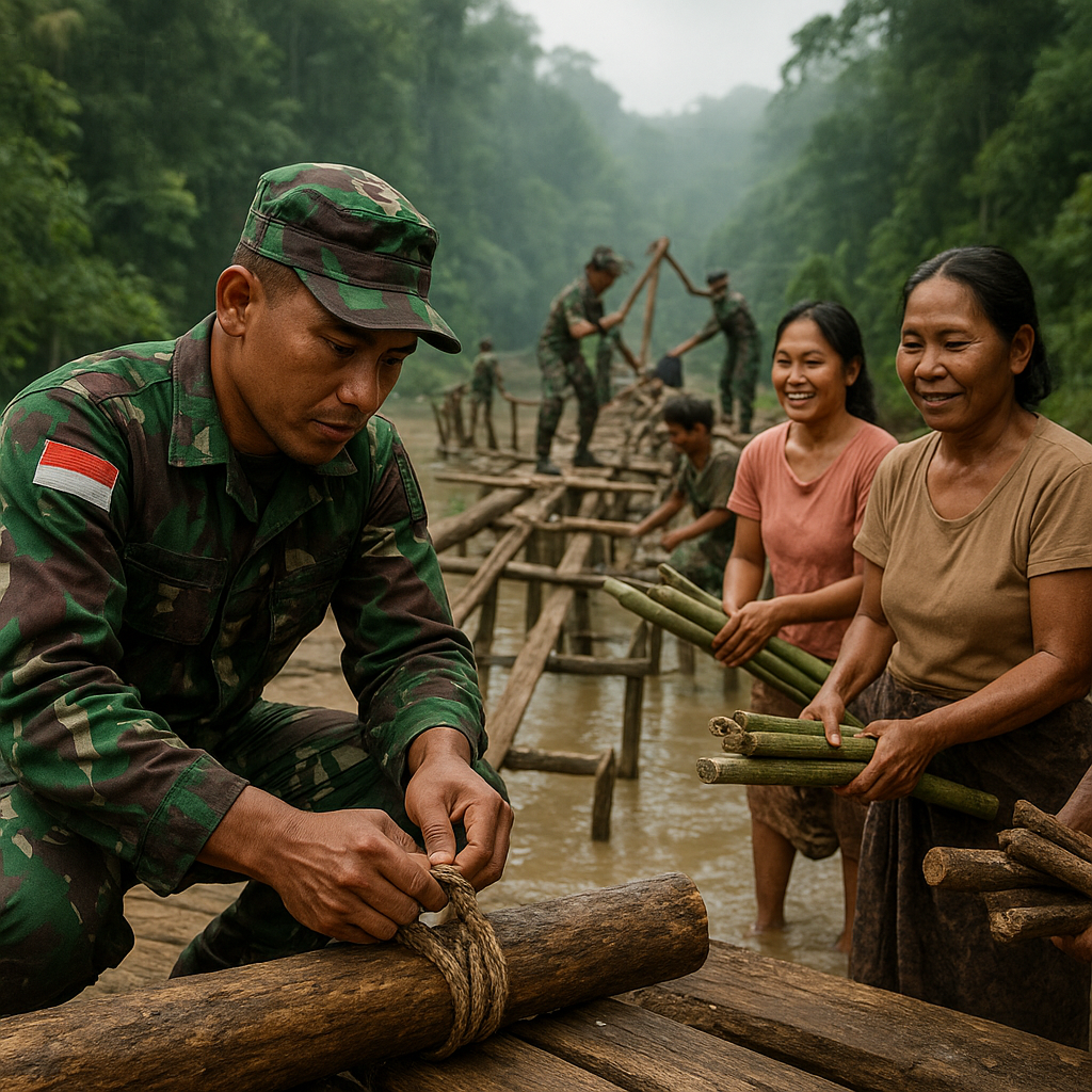 Program TNI Membangun Jembatan Darurat untuk Desa Terisolasi di Kalimantan