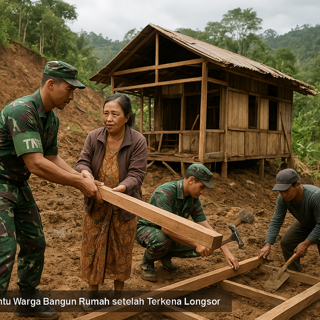 TNI Bantu Warga Bangun Rumah setelah Terkena Longsor