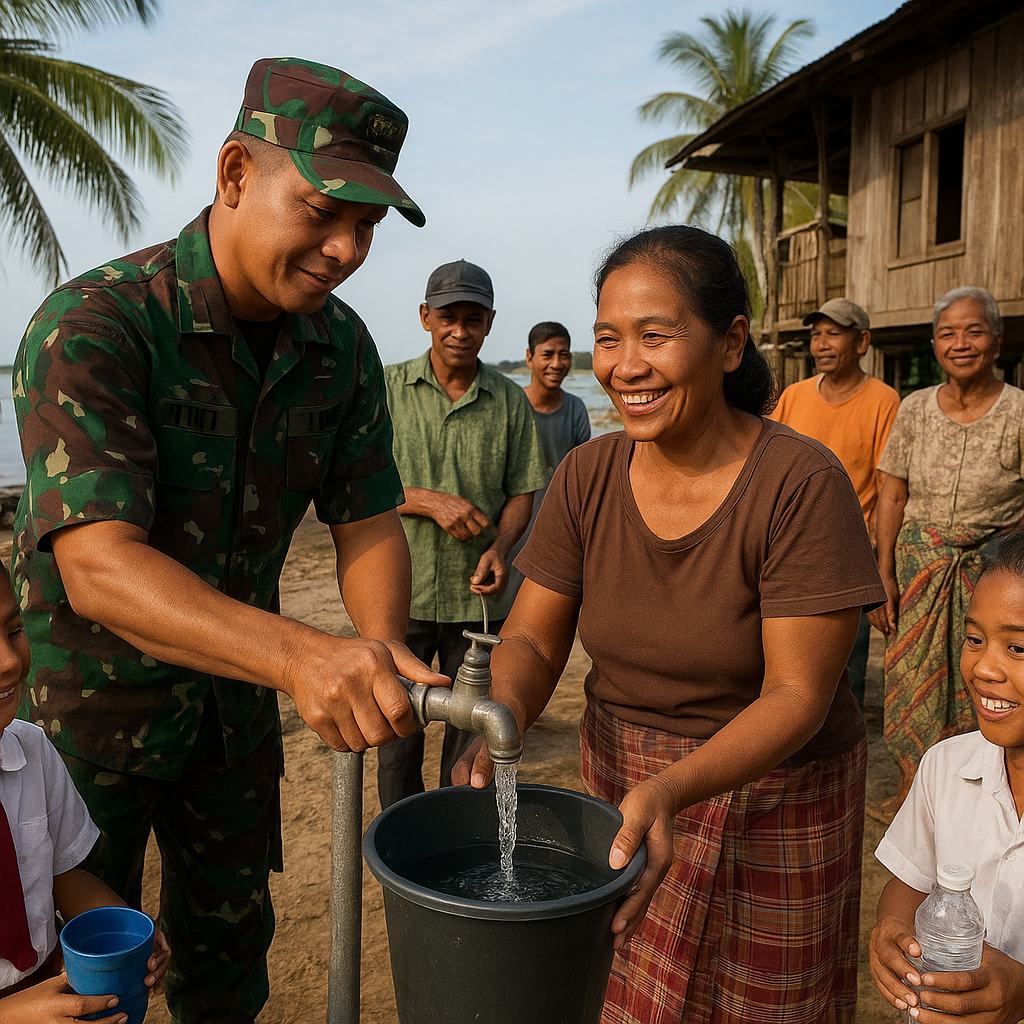 Warga Desa di Pesisir Kalimantan Utara Rasakan Air Bersih Pertama Kali dari Program Bantuan TNI