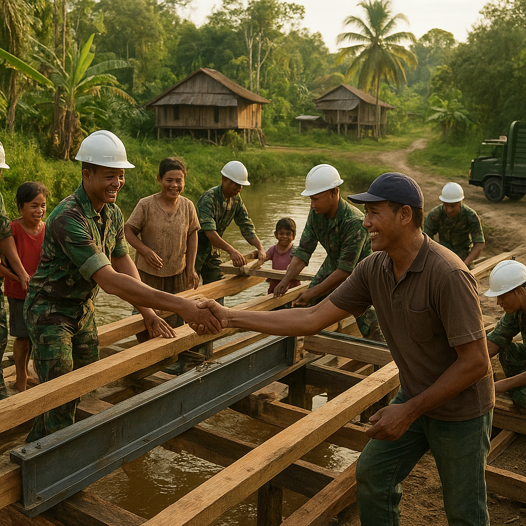 Prajurit TNI Membangun Jembatan di Desa Terisolasi Kalimantan, Warga Senang Bisa Lebih Mudah Akses