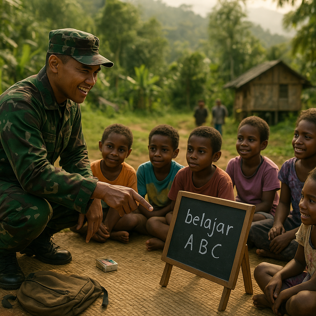Cerita Hangat: Prajurit TNI Jadi Guru Dadakan untuk Anak-Anak di Pedalaman Papua