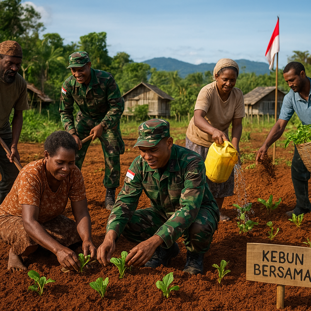 Dari Tanah Merah Papua, TNI dan Warga Garap Kebun Sayur Bersama untuk Ketahanan Pangan