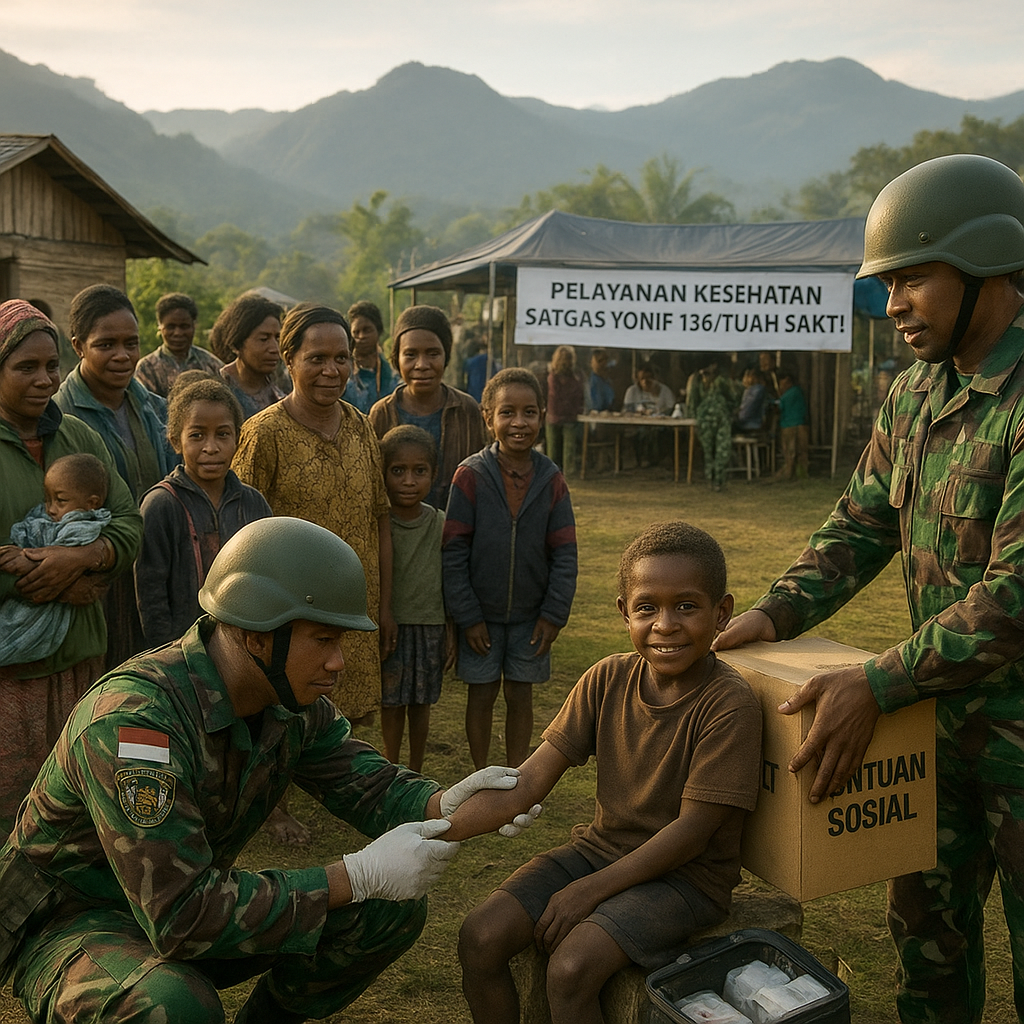 TNI Yonif 136/Tuah Sakti Tegaskan Kemanusiaan di Kampung Wiringgame
