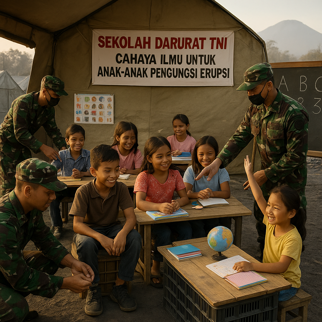 Sekolah Darurat TNI: Cahaya Ilmu untuk Anak-Anak Pengungsi Erupsi
