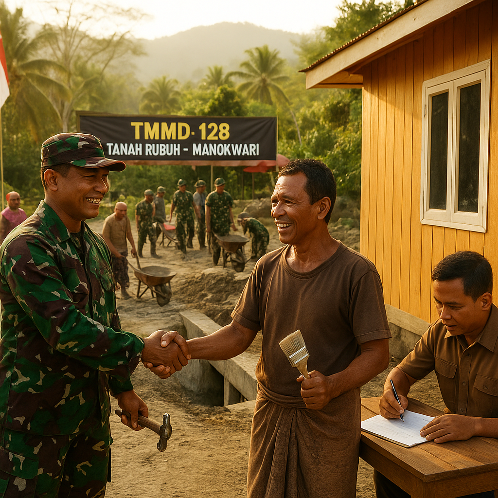 Kolaborasi Manis di Tanah Rubuh: TMMD-128 Wujudkan Impian Warga Kampung