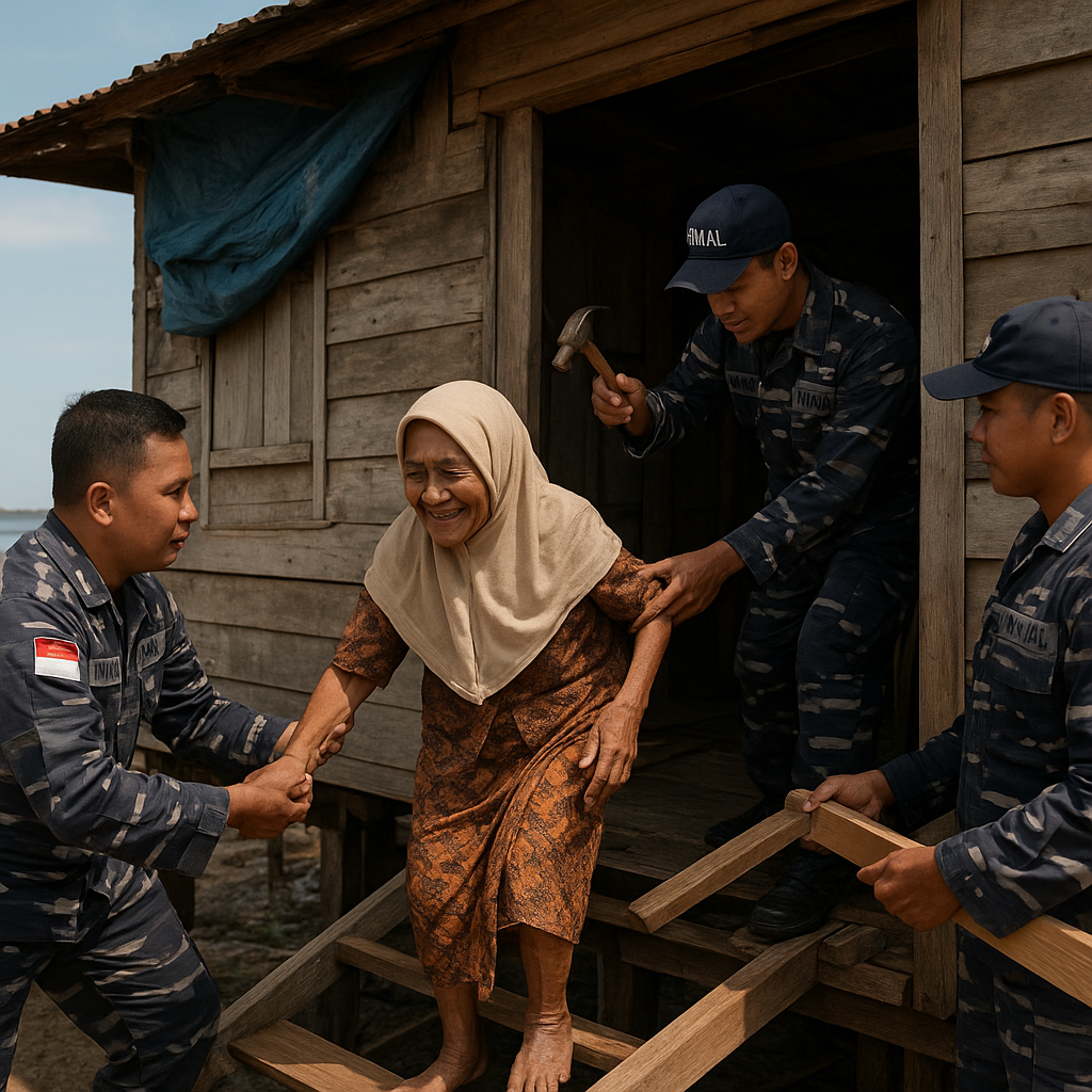 Prajurit TNI AL Bantu Perbaiki Rumah Nenek Lisma yang Hampir Roboh di Pesisir Riau