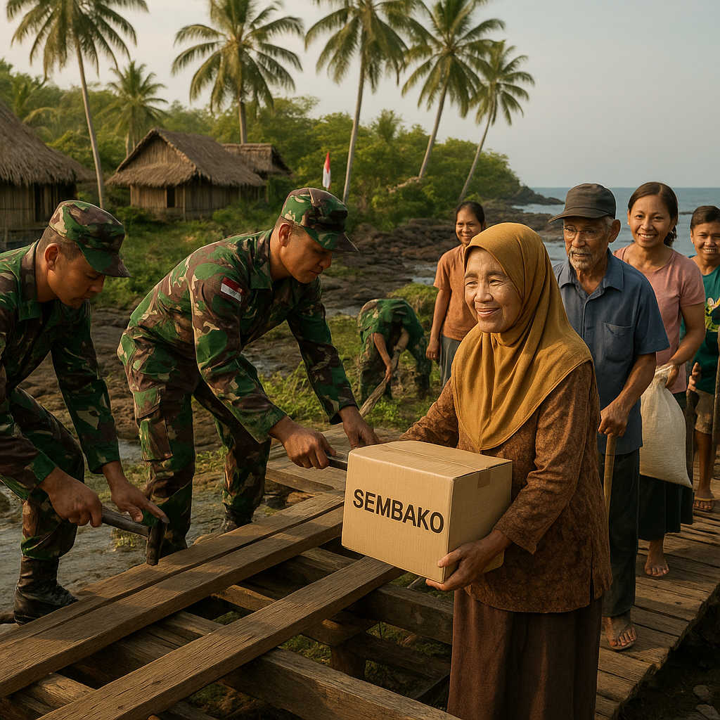 Bakti Sosial TNI di Pulau Terpencil Sangihe: Perbaiki Jembatan Rusak dan Bagi Sembako untuk Lansia