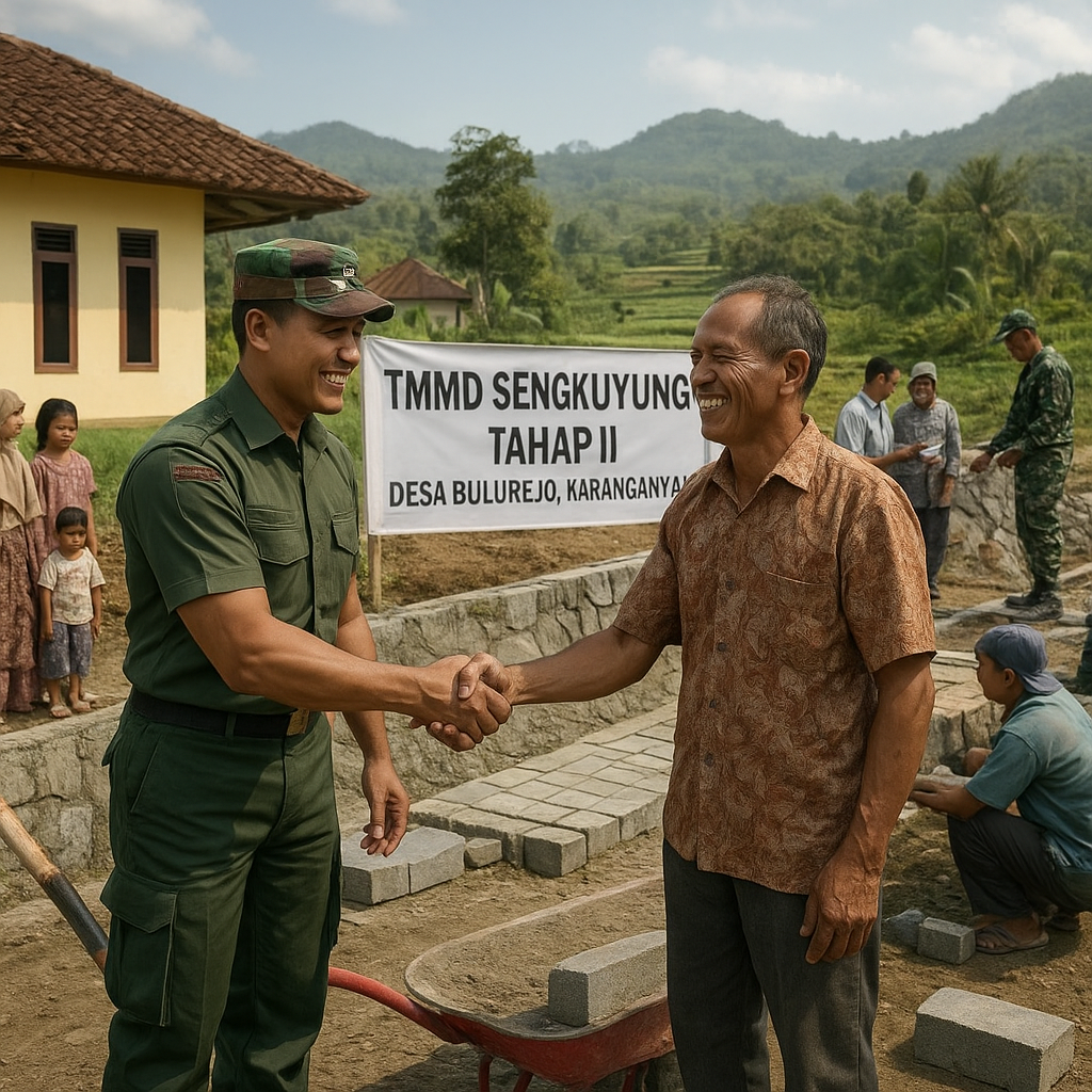 TNI dan Warga Desa Bulurejo Gotong Royong Menyelesaikan TMMD Sengkuyung Tahap II