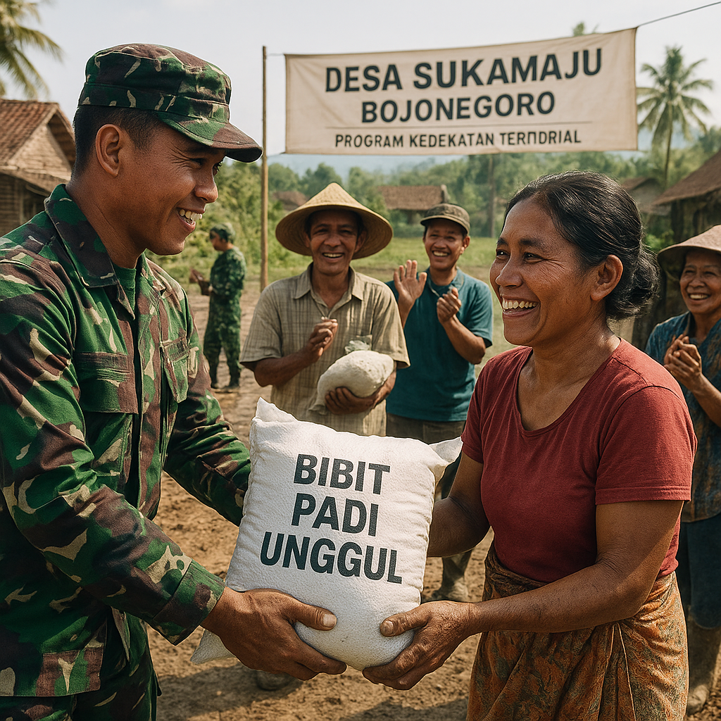 TNI Bagikan Bantuan Bibit Padi di Desa Tertinggal Bojonegoro, Warga Bersemangat Menanam