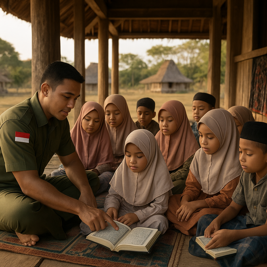 Babinsa di Sumba Jadi Guru Dadakan, Ajari Anak-Anak Mengaji di Serambi Masjid