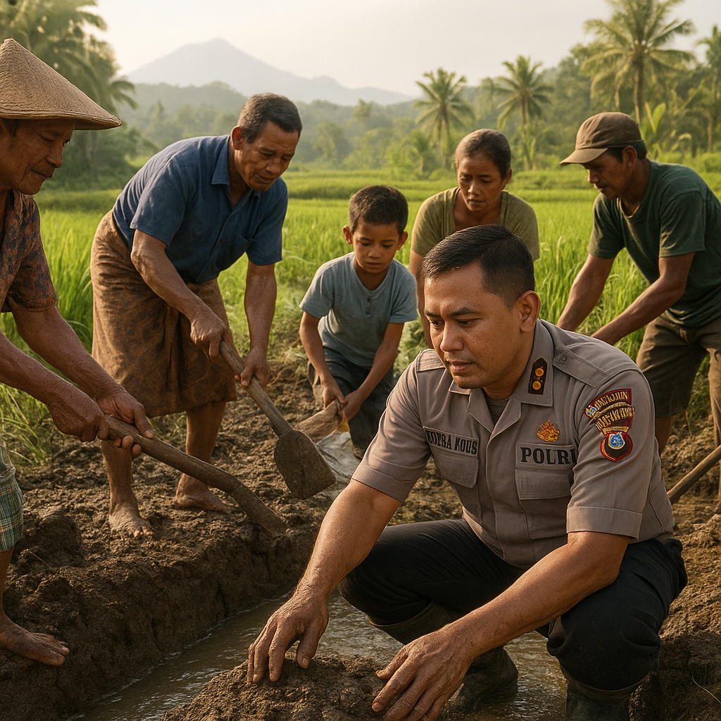 Bhabinkamtibmas di Lombok Tengah Bantu Warga Perbaiki Saluran Irigasi yang Rusak