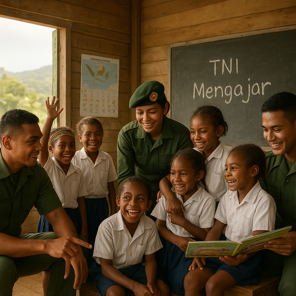 Kegiatan 'TNI Mengajar' di Sekolah Pinggiran Papua Cetak Senyuman Anak-Anak
