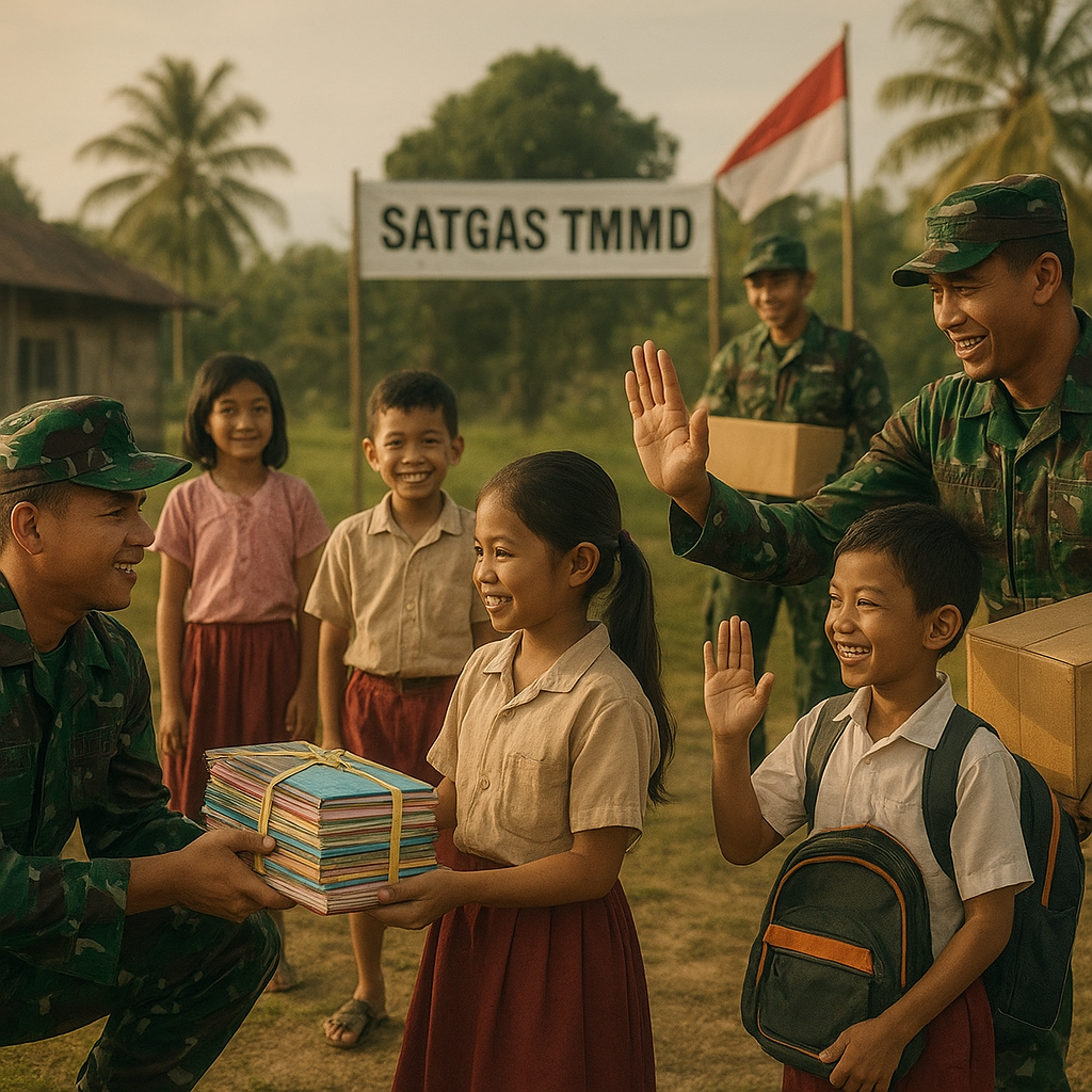 Satgas TMMD Berikan Bantuan Pendidikan untuk Anak-anak di Pelosok Desa