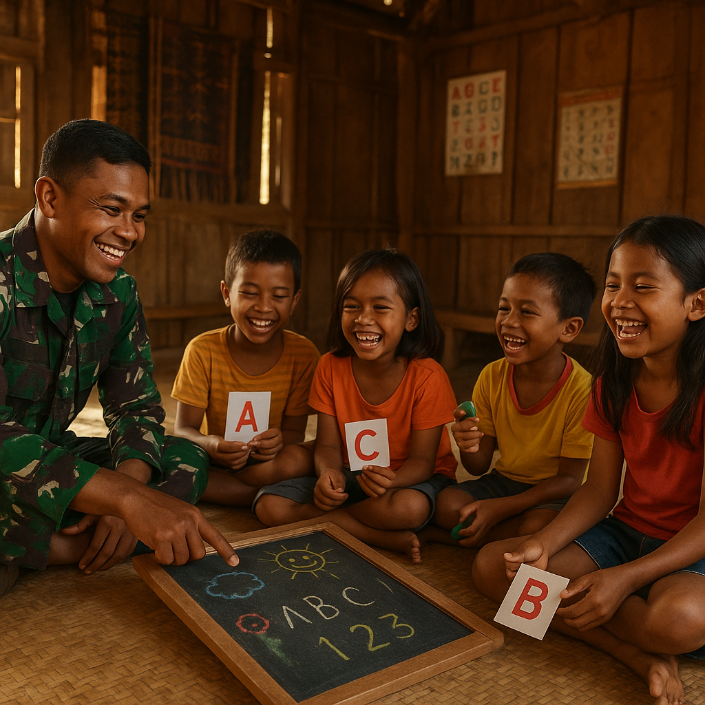 Seru! Prajurit TNI Ajak Anak-Anak Dusun Terpencil di Sumba Barat Daya Belajar Sambil Bermain