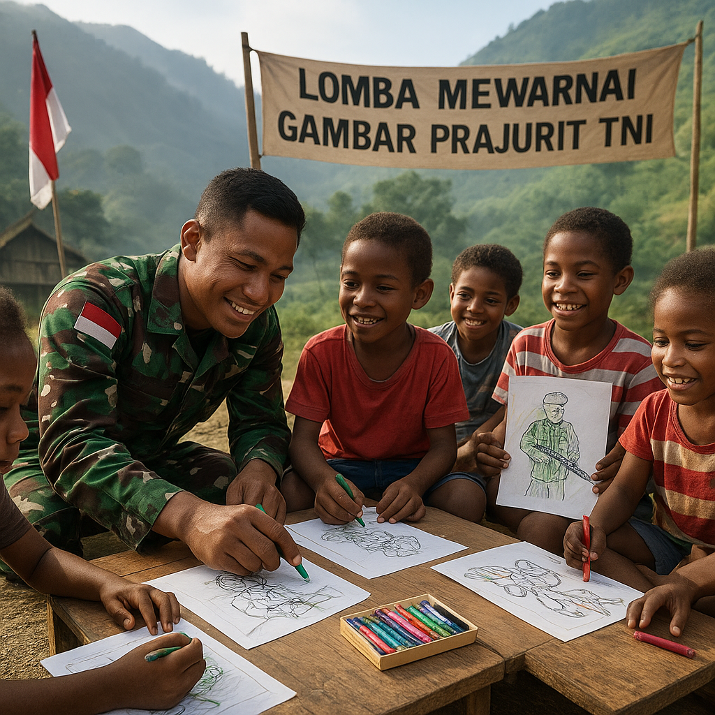 Anak-anak Papua Pegunungan Antusias Ikuti Lomba Mewarnai Gambar Prajurit TNI